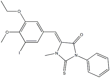 5-(3-ethoxy-5-iodo-4-methoxybenzylidene)-1-methyl-3-phenyl-2-thioxo-4-imidazolidinone Struktur