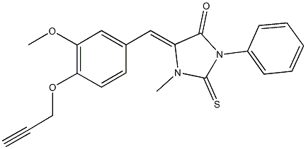 5-[3-methoxy-4-(prop-2-ynyloxy)benzylidene]-1-methyl-3-phenyl-2-thioxoimidazolidin-4-one 化学構造式