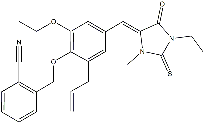 2-({2-allyl-6-ethoxy-4-[(1-ethyl-3-methyl-5-oxo-2-thioxoimidazolidin-4-ylidene)methyl]phenoxy}methyl)benzonitrile Structure