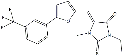 3-ethyl-1-methyl-2-thioxo-5-({5-[3-(trifluoromethyl)phenyl]-2-furyl}methylene)imidazolidin-4-one Structure
