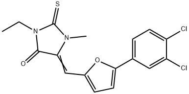 5-{[5-(3,4-dichlorophenyl)-2-furyl]methylene}-3-ethyl-1-methyl-2-thioxoimidazolidin-4-one Structure
