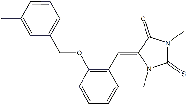1,3-dimethyl-5-{2-[(3-methylbenzyl)oxy]benzylidene}-2-thioxoimidazolidin-4-one 化学構造式