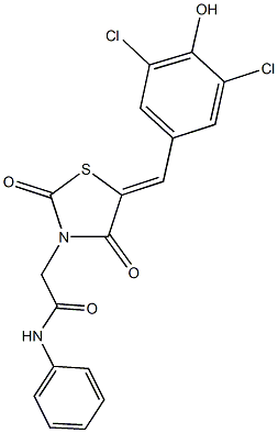2-[5-(3,5-dichloro-4-hydroxybenzylidene)-2,4-dioxo-1,3-thiazolidin-3-yl]-N-phenylacetamide Struktur