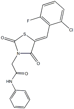 2-[5-(2-chloro-6-fluorobenzylidene)-2,4-dioxo-1,3-thiazolidin-3-yl]-N-phenylacetamide 结构式