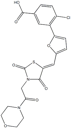 591746-67-7 4-chloro-3-[5-({3-[2-(4-morpholinyl)-2-oxoethyl]-2,4-dioxo-1,3-thiazolidin-5-ylidene}methyl)-2-furyl]benzoic acid