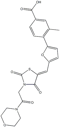 591746-75-7 3-methyl-4-[5-({3-[2-(4-morpholinyl)-2-oxoethyl]-2,4-dioxo-1,3-thiazolidin-5-ylidene}methyl)-2-furyl]benzoic acid