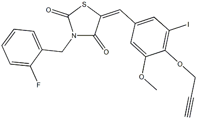 3-(2-fluorobenzyl)-5-[3-iodo-5-methoxy-4-(2-propynyloxy)benzylidene]-1,3-thiazolidine-2,4-dione Structure