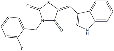 3-(2-fluorobenzyl)-5-(1H-indol-3-ylmethylene)-1,3-thiazolidine-2,4-dione 结构式