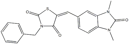 3-benzyl-5-[(1,3-dimethyl-2-oxo-2,3-dihydro-1H-benzimidazol-5-yl)methylene]-1,3-thiazolidine-2,4-dione 结构式