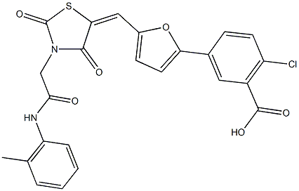 2-chloro-5-[5-({2,4-dioxo-3-[2-oxo-2-(2-toluidino)ethyl]-1,3-thiazolidin-5-ylidene}methyl)-2-furyl]benzoic acid|