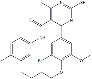 6-(3-bromo-4-butoxy-5-methoxyphenyl)-4-methyl-N-(4-methylphenyl)-2-sulfanyl-1,6-dihydropyrimidine-5-carboxamide,591764-79-3,结构式