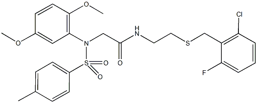 N-{2-[(2-chloro-6-fluorobenzyl)sulfanyl]ethyl}-2-{2,5-dimethoxy[(4-methylphenyl)sulfonyl]anilino}acetamide 化学構造式