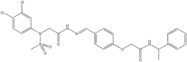 2-[4-(2-{[3,4-dichloro(methylsulfonyl)anilino]acetyl}carbohydrazonoyl)phenoxy]-N-(1-phenylethyl)acetamide Struktur
