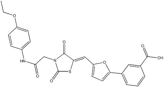 3-[5-({3-[2-(4-ethoxyanilino)-2-oxoethyl]-2,4-dioxo-1,3-thiazolidin-5-ylidene}methyl)-2-furyl]benzoic acid Structure