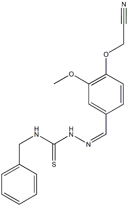(4-{2-[(benzylamino)carbothioyl]carbohydrazonoyl}-2-methoxyphenoxy)acetonitrile 化学構造式