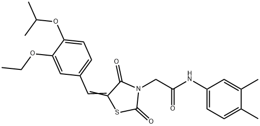 N-(3,4-dimethylphenyl)-2-[5-(3-ethoxy-4-isopropoxybenzylidene)-2,4-dioxo-1,3-thiazolidin-3-yl]acetamide 化学構造式