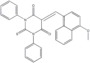 5-[(4-methoxy-1-naphthyl)methylene]-1,3-diphenyl-2-thioxodihydro-4,6(1H,5H)-pyrimidinedione,592476-12-5,结构式