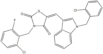 5-{[1-(2-chlorobenzyl)-1H-indol-3-yl]methylene}-3-(2-chloro-6-fluorobenzyl)-1,3-thiazolidine-2,4-dione,592476-37-4,结构式