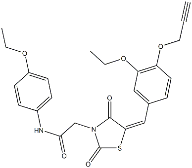 N-(4-ethoxyphenyl)-2-{5-[3-ethoxy-4-(2-propynyloxy)benzylidene]-2,4-dioxo-1,3-thiazolidin-3-yl}acetamide 结构式
