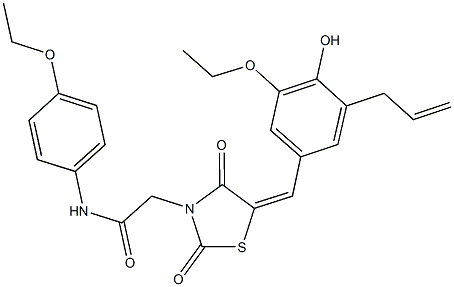2-[5-(3-allyl-5-ethoxy-4-hydroxybenzylidene)-2,4-dioxo-1,3-thiazolidin-3-yl]-N-(4-ethoxyphenyl)acetamide 化学構造式