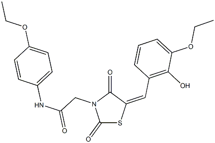 2-[5-(3-ethoxy-2-hydroxybenzylidene)-2,4-dioxo-1,3-thiazolidin-3-yl]-N-(4-ethoxyphenyl)acetamide,592477-18-4,结构式