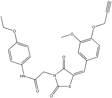 N-(4-ethoxyphenyl)-2-{5-[3-methoxy-4-(2-propynyloxy)benzylidene]-2,4-dioxo-1,3-thiazolidin-3-yl}acetamide 结构式