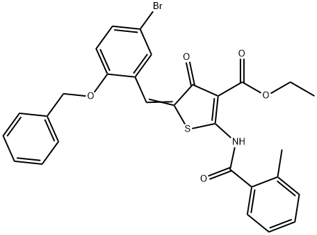 ethyl 5-[2-(benzyloxy)-5-bromobenzylidene]-2-[(2-methylbenzoyl)amino]-4-oxo-4,5-dihydro-3-thiophenecarboxylate,592514-51-7,结构式