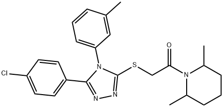 5-(4-chlorophenyl)-4-(3-methylphenyl)-4H-1,2,4-triazol-3-yl 2-(2,6-dimethyl-1-piperidinyl)-2-oxoethyl sulfide 结构式