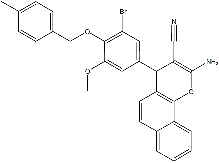 2-amino-4-{3-bromo-5-methoxy-4-[(4-methylbenzyl)oxy]phenyl}-4H-benzo[h]chromene-3-carbonitrile,592516-14-8,结构式