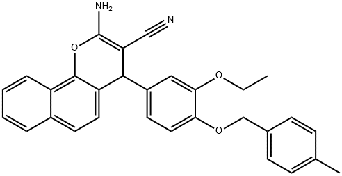 2-amino-4-{3-ethoxy-4-[(4-methylbenzyl)oxy]phenyl}-4H-benzo[h]chromene-3-carbonitrile Struktur
