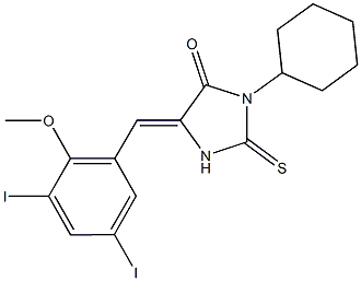 3-cyclohexyl-5-(3,5-diiodo-2-methoxybenzylidene)-2-thioxo-4-imidazolidinone,592535-73-4,结构式