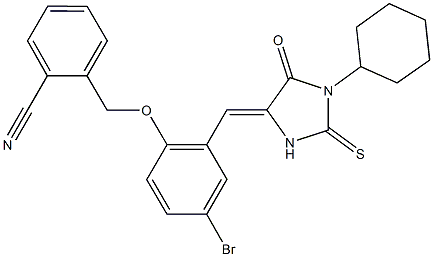 2-({4-bromo-2-[(1-cyclohexyl-5-oxo-2-thioxo-4-imidazolidinylidene)methyl]phenoxy}methyl)benzonitrile Structure