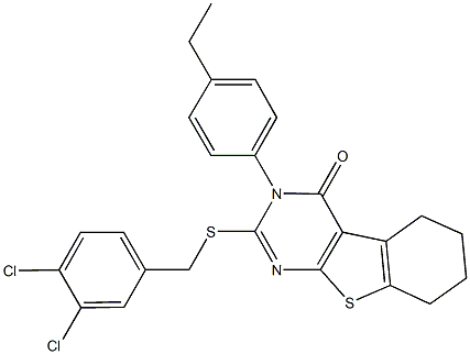 2-[(3,4-dichlorobenzyl)sulfanyl]-3-(4-ethylphenyl)-5,6,7,8-tetrahydro[1]benzothieno[2,3-d]pyrimidin-4(3H)-one Struktur