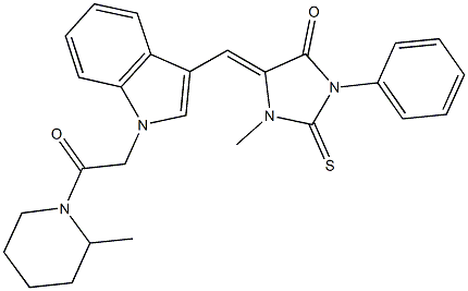 1-methyl-5-({1-[2-(2-methyl-1-piperidinyl)-2-oxoethyl]-1H-indol-3-yl}methylene)-3-phenyl-2-thioxo-4-imidazolidinone Structure