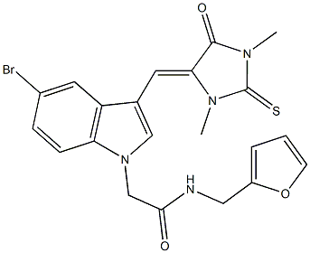 2-{5-bromo-3-[(1,3-dimethyl-5-oxo-2-thioxo-4-imidazolidinylidene)methyl]-1H-indol-1-yl}-N-(2-furylmethyl)acetamide Structure