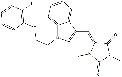 5-({1-[2-(2-fluorophenoxy)ethyl]-1H-indol-3-yl}methylene)-1,3-dimethyl-2-thioxo-4-imidazolidinone 结构式