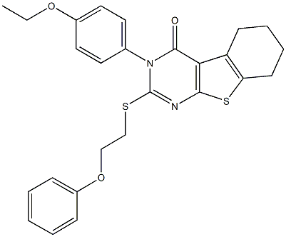 3-(4-ethoxyphenyl)-2-[(2-phenoxyethyl)sulfanyl]-5,6,7,8-tetrahydro[1]benzothieno[2,3-d]pyrimidin-4(3H)-one,592537-11-6,结构式