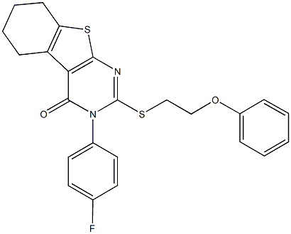3-(4-fluorophenyl)-2-[(2-phenoxyethyl)sulfanyl]-5,6,7,8-tetrahydro[1]benzothieno[2,3-d]pyrimidin-4(3H)-one Struktur