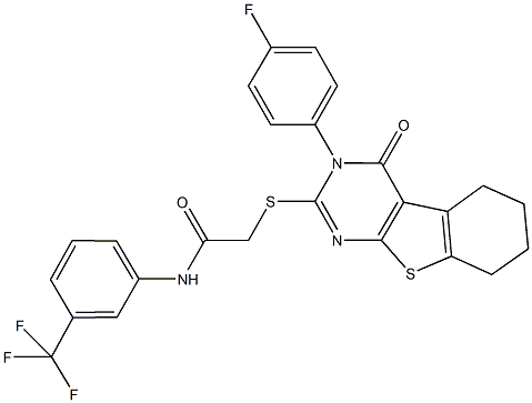 2-{[3-(4-fluorophenyl)-4-oxo-3,4,5,6,7,8-hexahydro[1]benzothieno[2,3-d]pyrimidin-2-yl]sulfanyl}-N-[3-(trifluoromethyl)phenyl]acetamide,592537-13-8,结构式