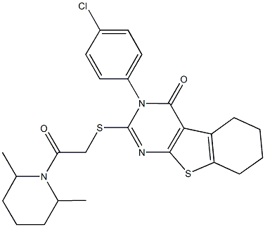 3-(4-chlorophenyl)-2-{[2-(2,6-dimethyl-1-piperidinyl)-2-oxoethyl]sulfanyl}-5,6,7,8-tetrahydro[1]benzothieno[2,3-d]pyrimidin-4(3H)-one,592537-14-9,结构式