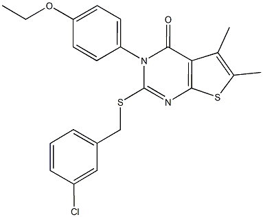 2-[(3-chlorobenzyl)sulfanyl]-3-(4-ethoxyphenyl)-5,6-dimethylthieno[2,3-d]pyrimidin-4(3H)-one,592537-23-0,结构式