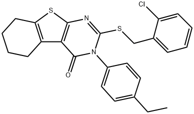 2-[(2-chlorobenzyl)sulfanyl]-3-(4-ethylphenyl)-5,6,7,8-tetrahydro[1]benzothieno[2,3-d]pyrimidin-4(3H)-one 结构式