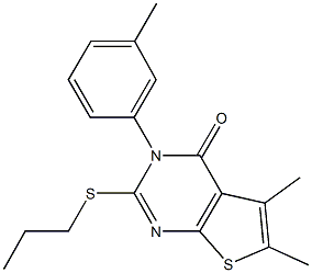 5,6-dimethyl-3-(3-methylphenyl)-2-(propylsulfanyl)thieno[2,3-d]pyrimidin-4(3H)-one 结构式