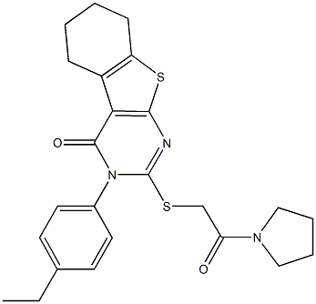 3-(4-ethylphenyl)-2-{[2-oxo-2-(1-pyrrolidinyl)ethyl]sulfanyl}-5,6,7,8-tetrahydro[1]benzothieno[2,3-d]pyrimidin-4(3H)-one,592537-68-3,结构式