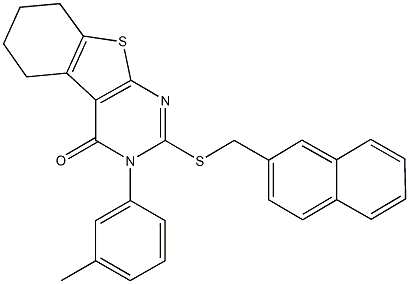 3-(3-methylphenyl)-2-[(2-naphthylmethyl)sulfanyl]-5,6,7,8-tetrahydro[1]benzothieno[2,3-d]pyrimidin-4(3H)-one Structure
