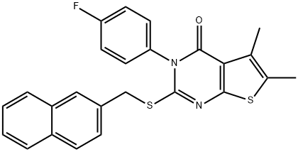 3-(4-fluorophenyl)-5,6-dimethyl-2-[(2-naphthylmethyl)sulfanyl]thieno[2,3-d]pyrimidin-4(3H)-one Struktur