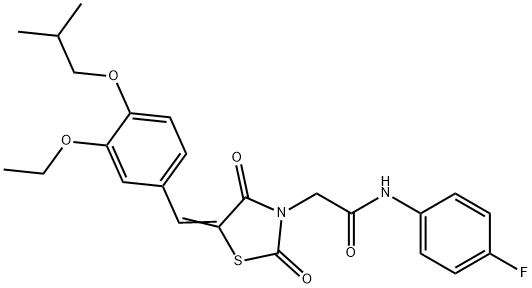 2-[5-(3-ethoxy-4-isobutoxybenzylidene)-2,4-dioxo-1,3-thiazolidin-3-yl]-N-(4-fluorophenyl)acetamide 化学構造式