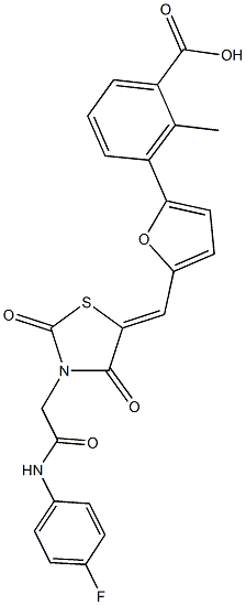 3-[5-({3-[2-(4-fluoroanilino)-2-oxoethyl]-2,4-dioxo-1,3-thiazolidin-5-ylidene}methyl)-2-furyl]-2-methylbenzoic acid|化合物 T24952