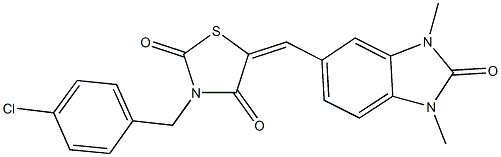 3-(4-chlorobenzyl)-5-[(1,3-dimethyl-2-oxo-2,3-dihydro-1H-benzimidazol-5-yl)methylene]-1,3-thiazolidine-2,4-dione 结构式
