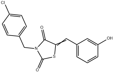 3-(4-chlorobenzyl)-5-(3-hydroxybenzylidene)-1,3-thiazolidine-2,4-dione 化学構造式
